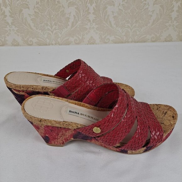 Dana Buchman Size 6M Billy Sandals Red Woven Braided Straps Cork Sole NWOT - Picture 6 of 15